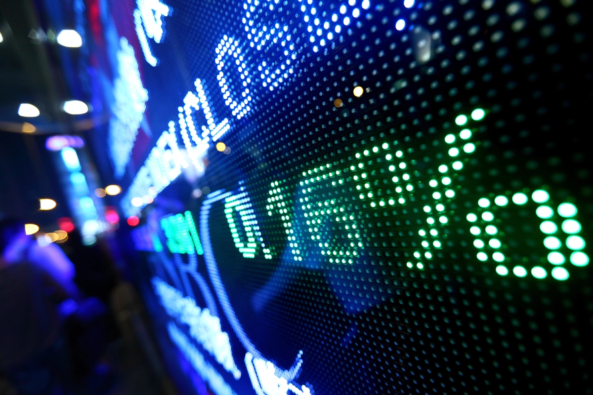 LED screen showing financial data