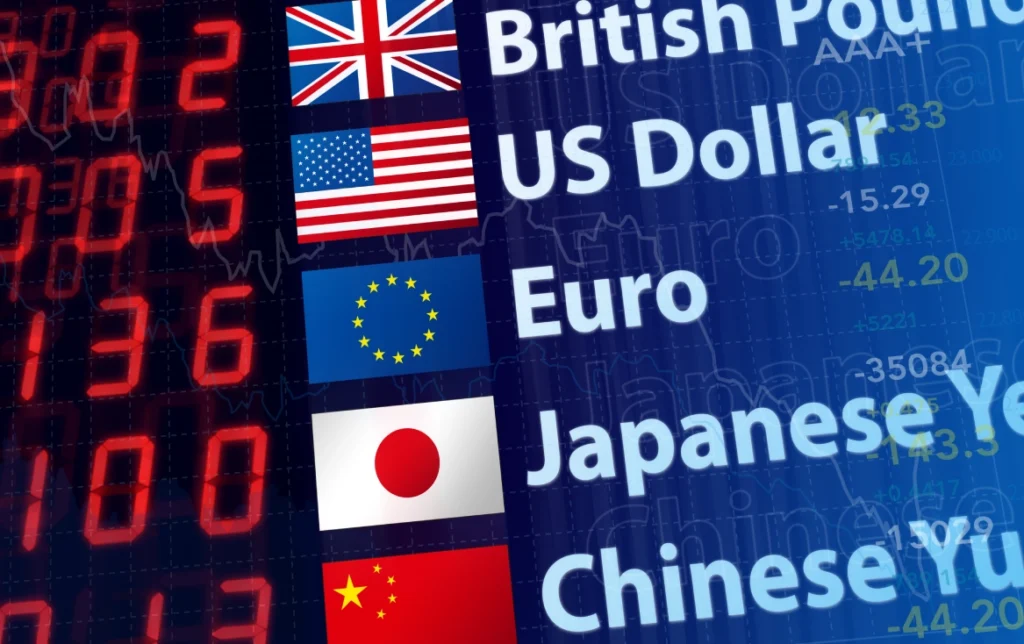 International currency exchange rates shown