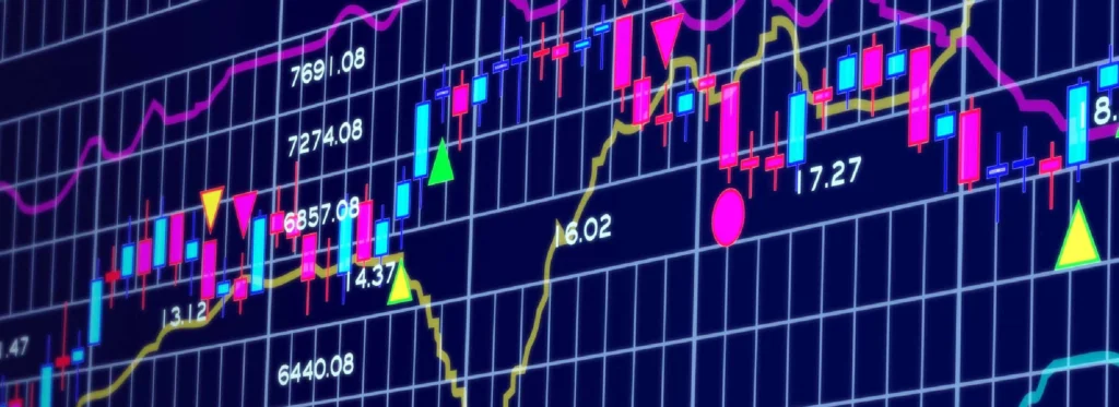 Stock market chart with colorful indicators