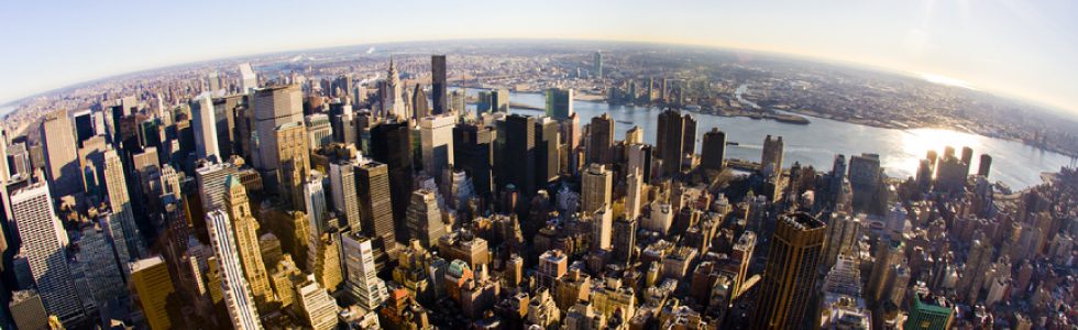Skyscrapers and waterfront panorama
