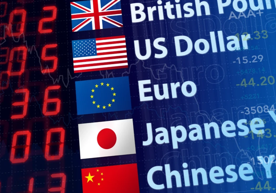 International currency exchange rates shown